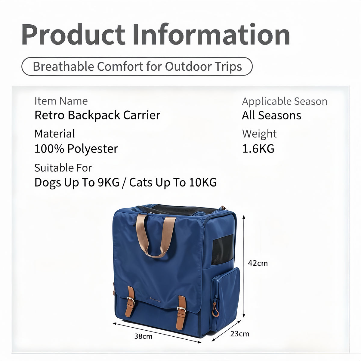 Vintage geräumiger Haustierrucksack,4‑seitig belüfteter Katzen‑Hunde‑Rucksack,ergonomische Tasche für Pendeln Wanderung Ausflüge