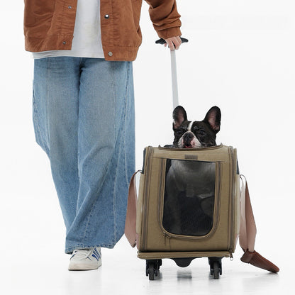 Faltbare Tiertransporttasche mit Rollen, Rollbare Hundetasche für kleine Hunde und Katzen bis 15 kg, Abnehmbarer Trolley mit Universalrollen