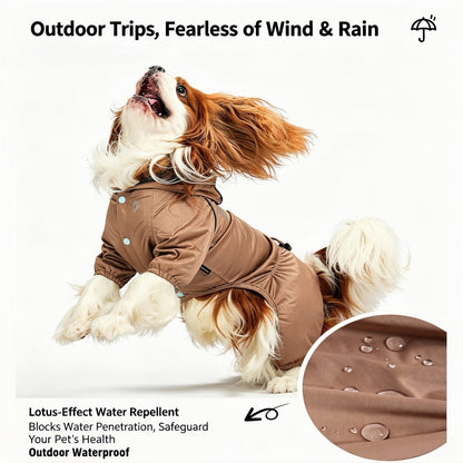 Vierbeiniger Hunderegenmantel mit Kapuze & transparentem EVA‑Visier, reflektierender wasserdichter Windbreaker, verstellbare Hundejacke
