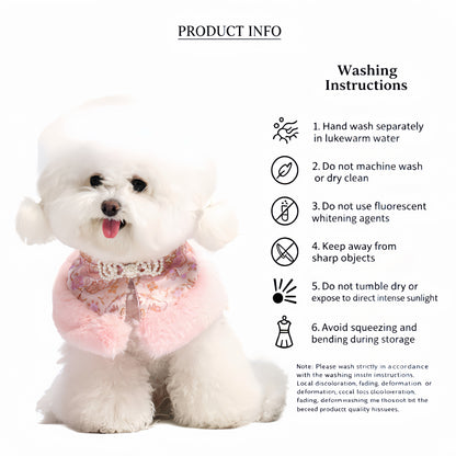 Chinesischer Hanfu Hundekragen Cloud Shoulder, Brokat Haustier Schal mit Kunstfell & Perlen-Verzierung