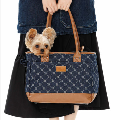 Elegante Hundetasche Tragetasche für kleine Hunde und Katzen , Pet Tote Bag mit PU-Leder, Atmungsaktives Netzfenster & Sicherheitsleine