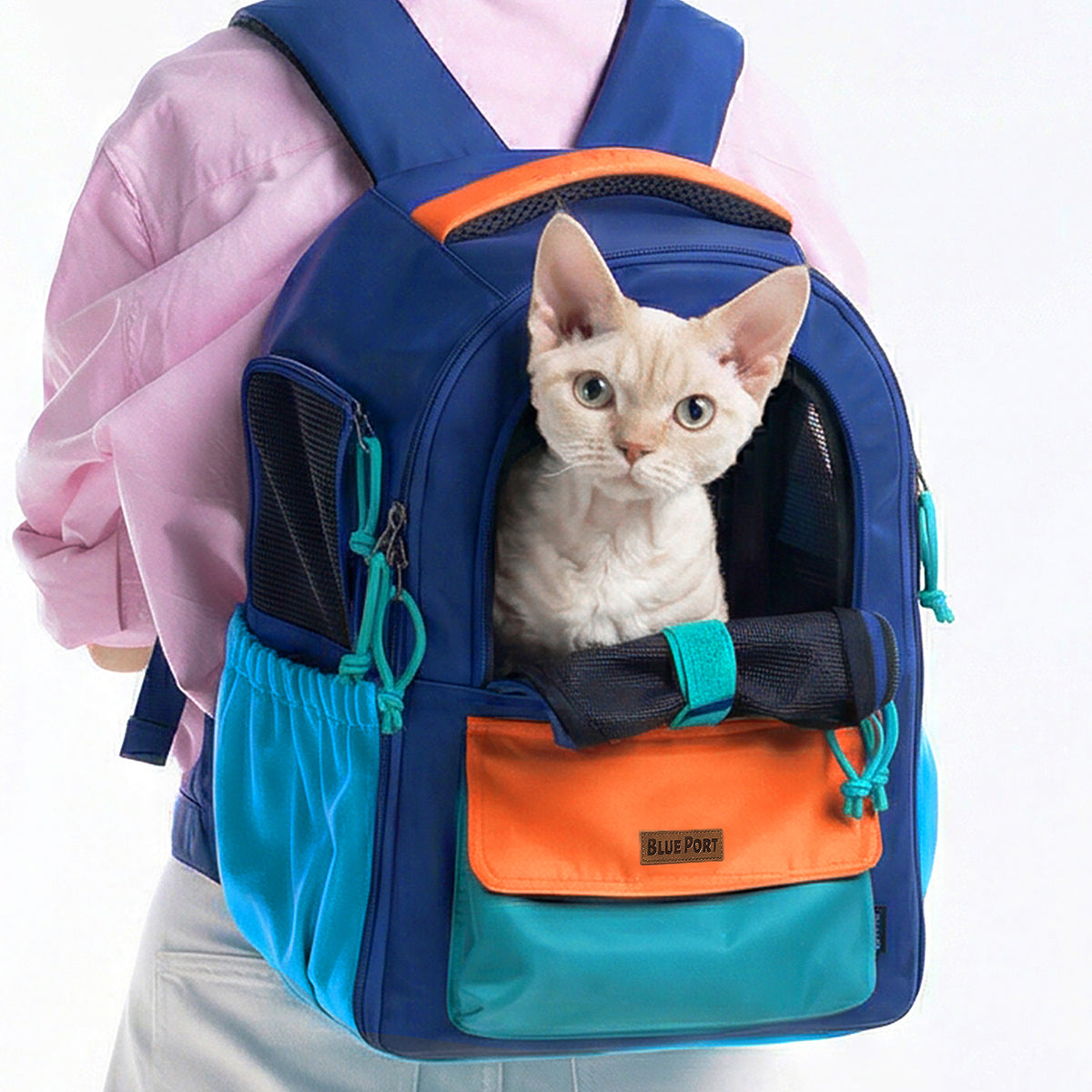 Leichter Farbblock‑Haustierrucksack, atmungsaktiver Hunde‑Katzen‑Rucksack, ausbruchsicher wasserabweisend für Wanderung Pendeln Kurztrips