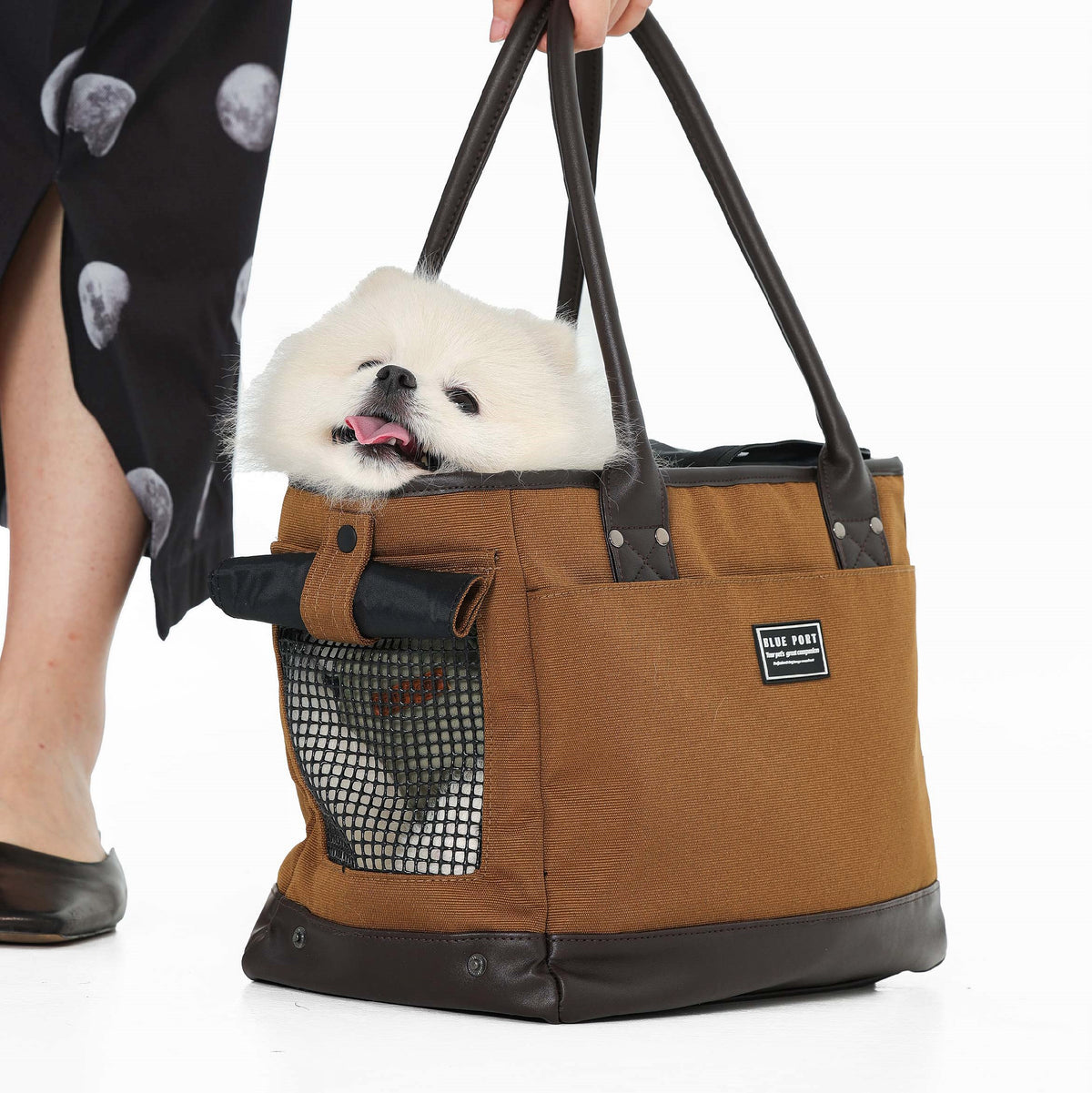 Elegante Hundetasche Tragetasche für kleine Hunde und Katzen , Pet Tote Bag mit PU-Leder, Atmungsaktives Netzfenster & Sicherheitsleine