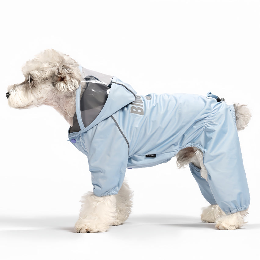 Vierbeiniger Hunderegenmantel mit Kapuze & transparentem EVA‑Visier, reflektierender wasserdichter Windbreaker, verstellbare Hundejacke