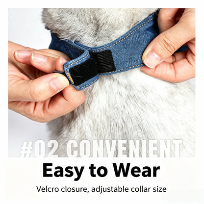 Vintage Jeans Hundekragen mit Krawatte im Hahnentritt-Muster, Old Money Stil Falscher Kragen Lätzchen für Hunde & Katzen