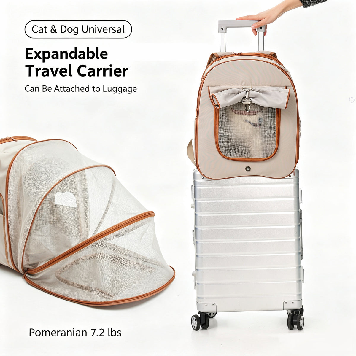 Zweiseitig erweiterbarer Polyester‑Haustier‑Rucksack, wasserabweisend abriebfest, 2 Trageweisen mit Mehrfachtaschen für Haustiere bis 6kg