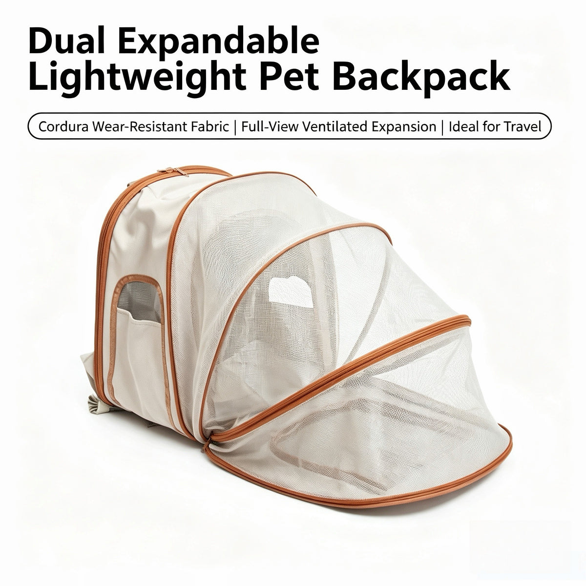 Zweiseitig erweiterbarer Polyester‑Haustier‑Rucksack, wasserabweisend abriebfest, 2 Trageweisen mit Mehrfachtaschen für Haustiere bis 6kg