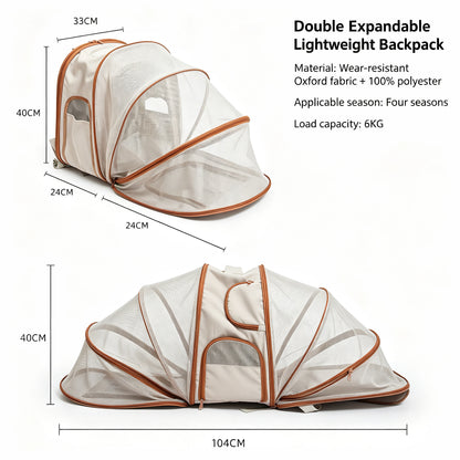 Zweiseitig erweiterbarer Polyester‑Haustier‑Rucksack, wasserabweisend abriebfest, 2 Trageweisen mit Mehrfachtaschen für Haustiere bis 6kg