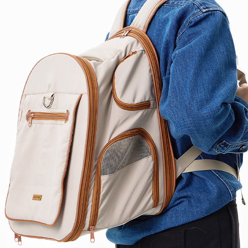 Zweiseitig erweiterbarer Polyester‑Haustier‑Rucksack, wasserabweisend abriebfest, 2 Trageweisen mit Mehrfachtaschen für Haustiere bis 6kg