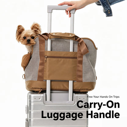 Vintage atmungsaktives Netz‑Haustier‑Tote, Polyester Reisetasche mit abnehmbarem Kissen, faltbarer Regenschutz & Koffergurt