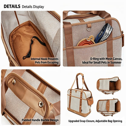 Vintage atmungsaktives Netz‑Haustier‑Tote, Polyester Reisetasche mit abnehmbarem Kissen, faltbarer Regenschutz & Koffergurt