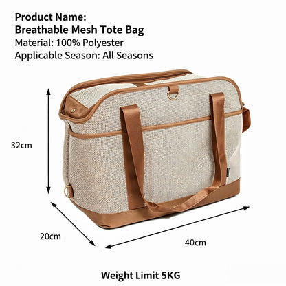 Vintage atmungsaktives Netz‑Haustier‑Tote, Polyester Reisetasche mit abnehmbarem Kissen, faltbarer Regenschutz & Koffergurt