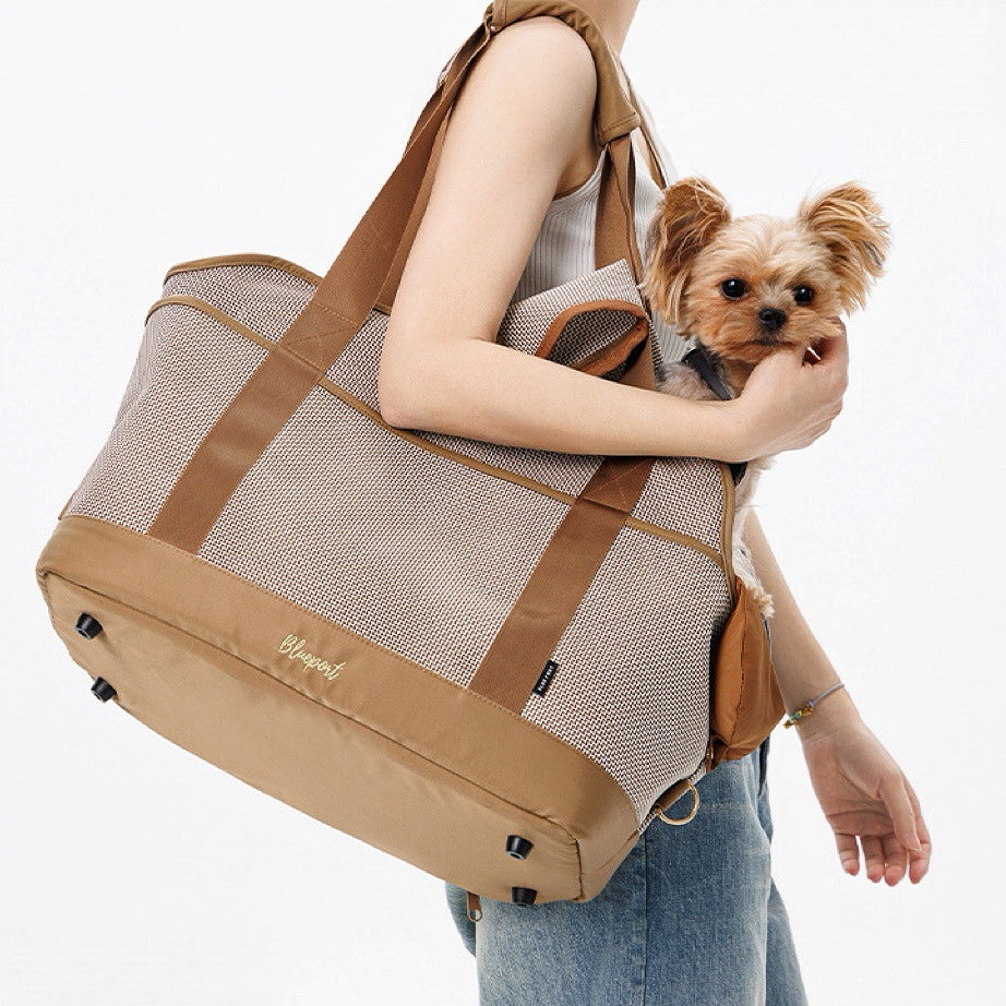 Vintage atmungsaktives Netz‑Haustier‑Tote, Polyester Reisetasche mit abnehmbarem Kissen, faltbarer Regenschutz & Koffergurt