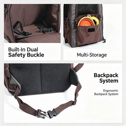 Retro Farbblock, Voröffnung Ausbruchschutz, Ergonomische Atmungsaktive Polyester, Abnehmbare Basis & Mehrfachtaschen, Haustierrucksack