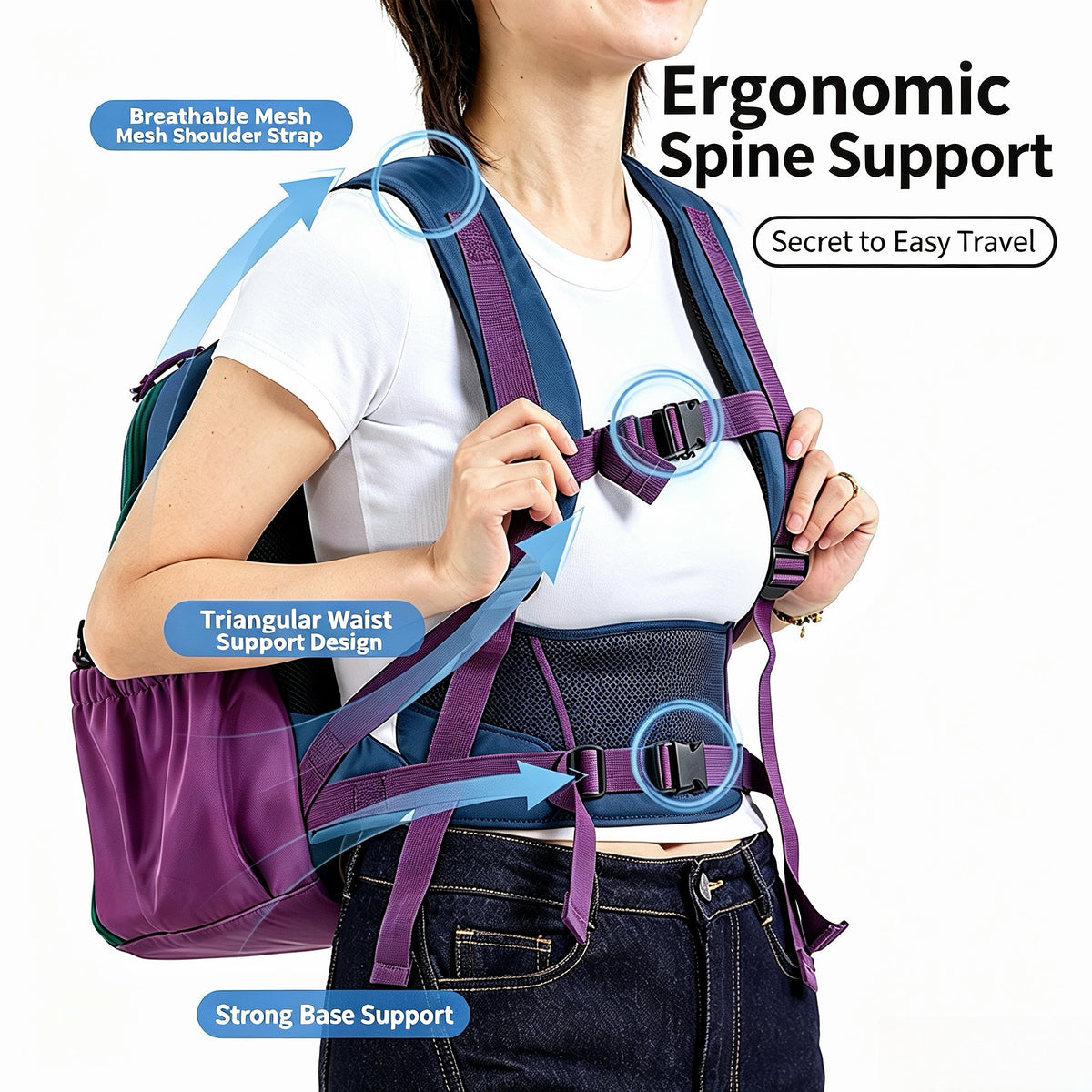 Retro Farbblock, Voröffnung Ausbruchschutz, Ergonomische Atmungsaktive Polyester, Abnehmbare Basis & Mehrfachtaschen, Haustierrucksack