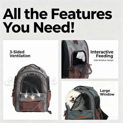 Retro Farbblock, Voröffnung Ausbruchschutz, Ergonomische Atmungsaktive Polyester, Abnehmbare Basis & Mehrfachtaschen, Haustierrucksack
