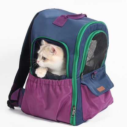Retro Farbblock, Voröffnung Ausbruchschutz, Ergonomische Atmungsaktive Polyester, Abnehmbare Basis & Mehrfachtaschen, Haustierrucksack