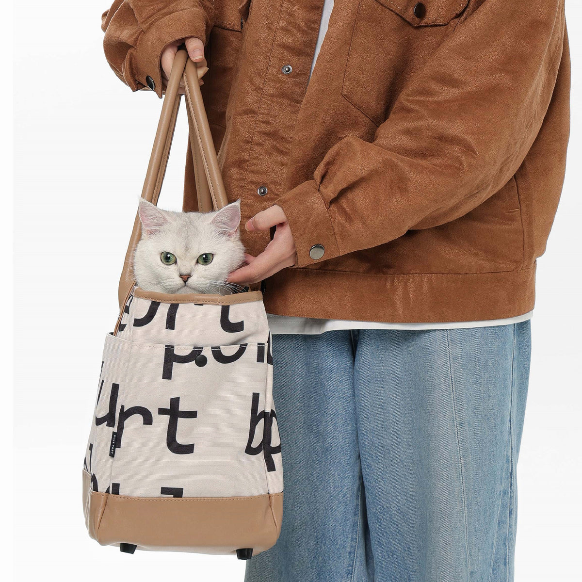 Elegante Hundetasche Tragetasche für kleine Hunde und Katzen , Pet Tote Bag mit PU-Leder, Atmungsaktives Netzfenster & Sicherheitsleine
