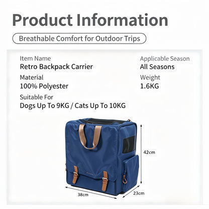 Vintage geräumiger Haustierrucksack,4‑seitig belüfteter Katzen‑Hunde‑Rucksack,ergonomische Tasche für Pendeln Wanderung Ausflüge