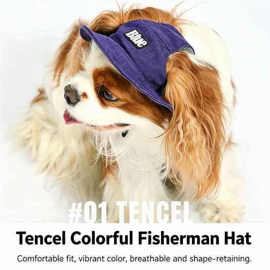 Verstelbarer Tencel Hunde Fischerhut, Workwear Sonnenhut für Hunde mit Ohrlöchern & Elastischem Y-Kordelzug