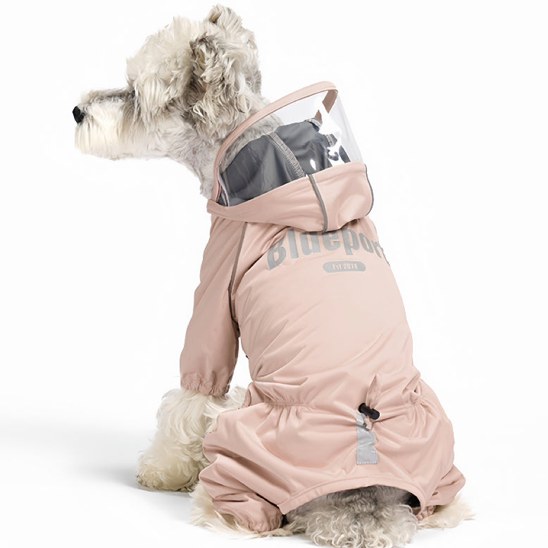 Vierbeiniger Hunderegenmantel mit Kapuze & transparentem EVA‑Visier, reflektierender wasserdichter Windbreaker, verstellbare Hundejacke