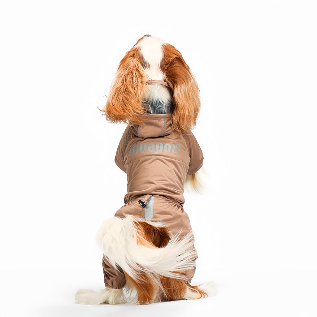 Vierbeiniger Hunderegenmantel mit Kapuze & transparentem EVA‑Visier, reflektierender wasserdichter Windbreaker, verstellbare Hundejacke