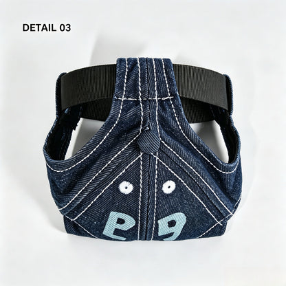 Retro Denim Hundekappe Baseball Cap mit Ohrlöchern und Verstellbarem Kinnriemen, Baumwolle Sonnenschutz Mütze für Hunde und Katzen