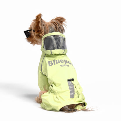 Vierbeiniger Hunderegenmantel mit Kapuze & transparentem EVA‑Visier, reflektierender wasserdichter Windbreaker, verstellbare Hundejacke