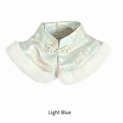 Chinesischer Hanfu Hundekragen Cloud Shoulder, Brokat Haustier Schal mit Kunstfell & Perlen-Verzierung