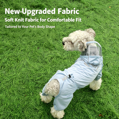 Vierbeiniger Hunderegenmantel mit Kapuze & transparentem EVA‑Visier, reflektierender wasserdichter Windbreaker, verstellbare Hundejacke