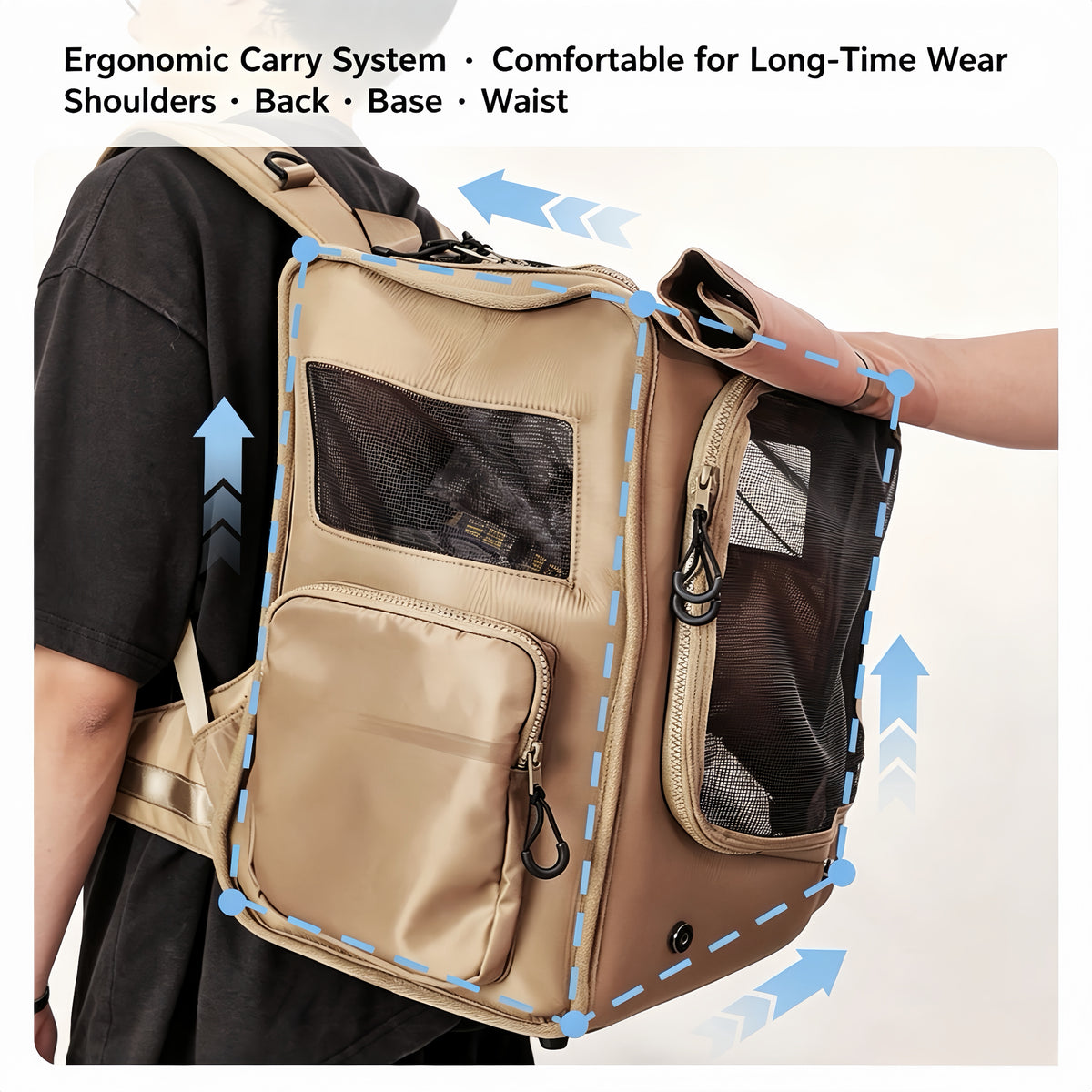 Vintage geräumiger Haustierrucksack,4‑seitig belüfteter Katzen‑Hunde‑Rucksack,ergonomische Tasche für Pendeln Wanderung Ausflüge