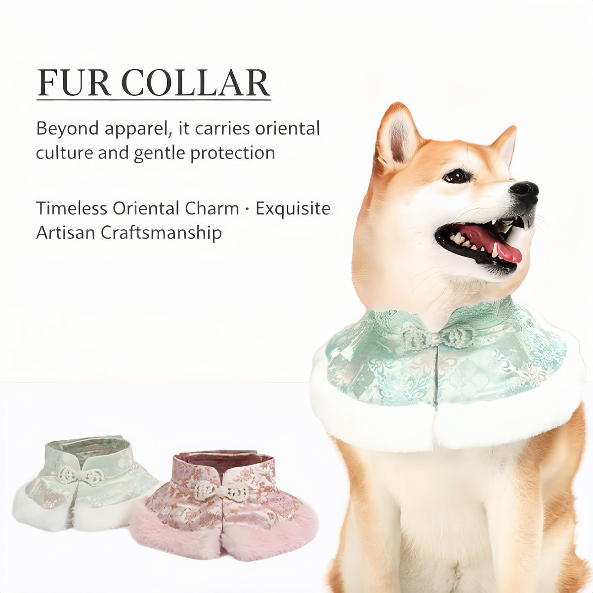 Chinesischer Hanfu Hundekragen Cloud Shoulder, Brokat Haustier Schal mit Kunstfell & Perlen-Verzierung