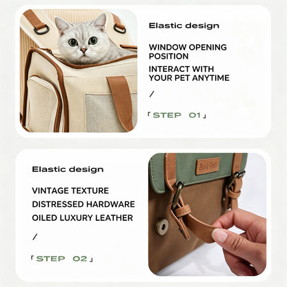 Stilvoller Vintage-Haustier-Rucksack für Hunde & Katzen, wasserabweisender Polyester-Reiserucksack mit Seitenöffnung, abnehmbarer Bodenmatte