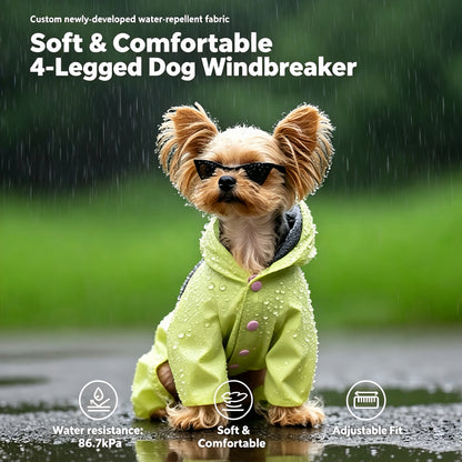 Vierbeiniger Hunderegenmantel mit Kapuze & transparentem EVA‑Visier, reflektierender wasserdichter Windbreaker, verstellbare Hundejacke