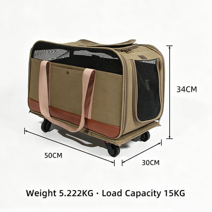 Faltbare Tiertransporttasche mit Rollen, Rollbare Hundetasche für kleine Hunde und Katzen bis 15 kg, Abnehmbarer Trolley mit Universalrollen