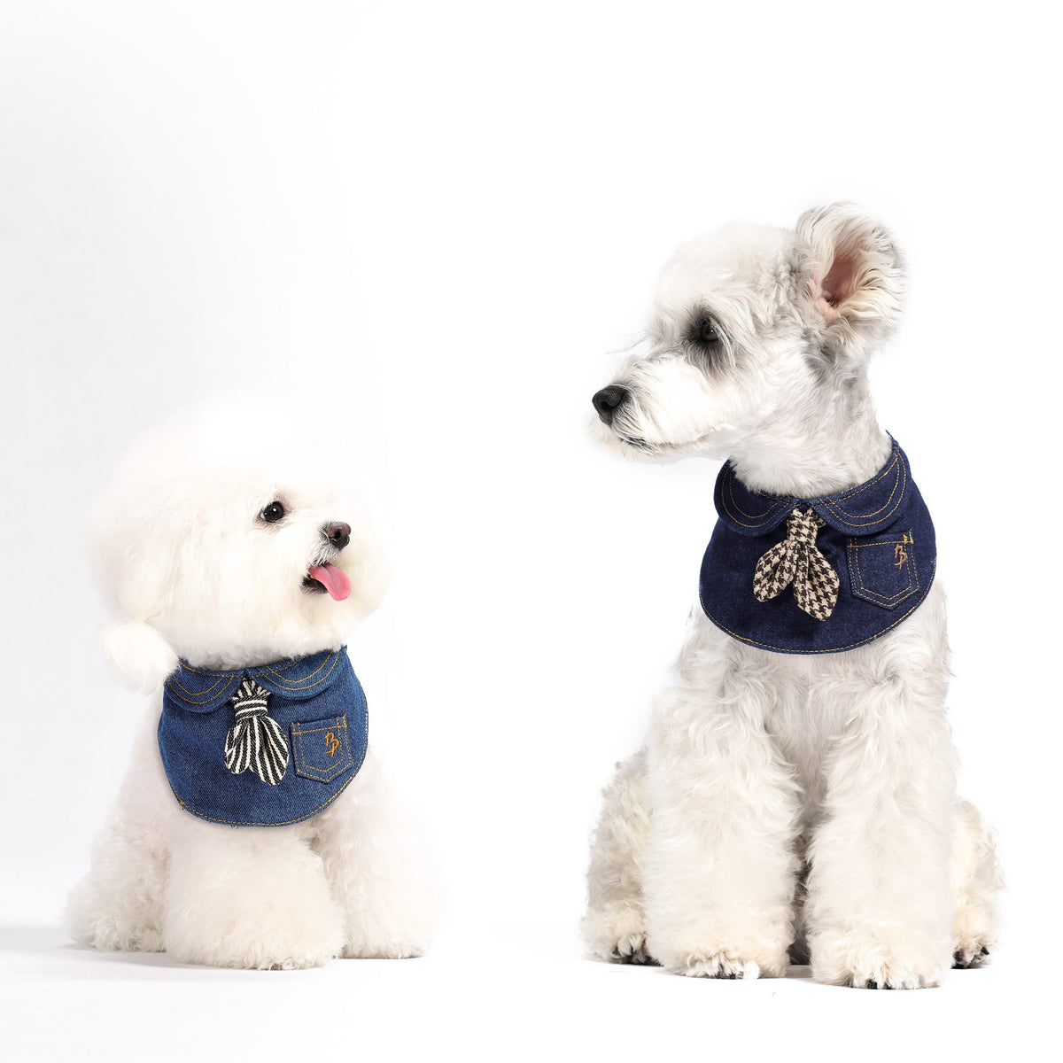 Vintage Jeans Hundekragen mit Krawatte im Hahnentritt-Muster, Old Money Stil Falscher Kragen Lätzchen für Hunde & Katzen