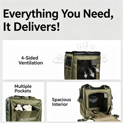 Großer Ergonomischer Haustier‑Rucksack, Faltbarer Tierrucksack für Hunde & Katzen, Belüfteter Transportrucksack für Outdoor‑Ausflüge