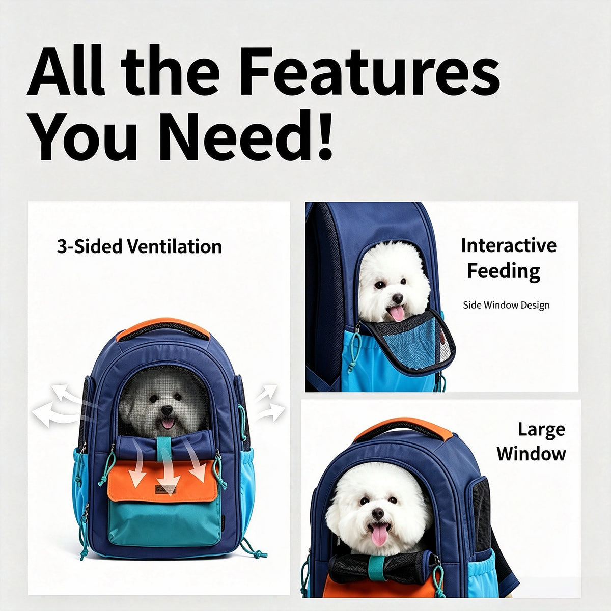 Leichter Farbblock‑Haustierrucksack, atmungsaktiver Hunde‑Katzen‑Rucksack, ausbruchsicher wasserabweisend für Wanderung Pendeln Kurztrips