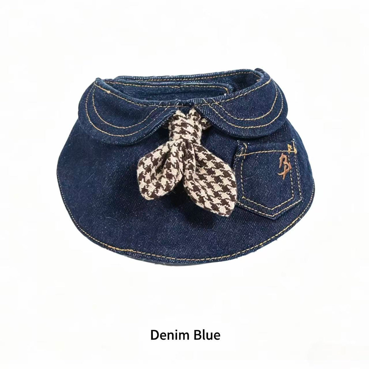 Vintage Jeans Hundekragen mit Krawatte im Hahnentritt-Muster, Old Money Stil Falscher Kragen Lätzchen für Hunde & Katzen