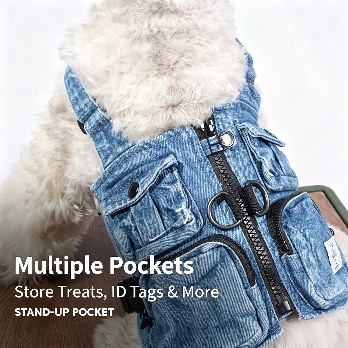 Verstelbare Baumwoll Hunde Utility-Weste, Workwear Geschirr-Weste mit Taschen und D-Ring für Kleine bis Große Hunde & Katzen