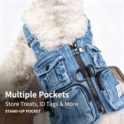 Verstelbare Baumwoll Hunde Utility-Weste, Workwear Geschirr-Weste mit Taschen und D-Ring für Kleine bis Große Hunde & Katzen