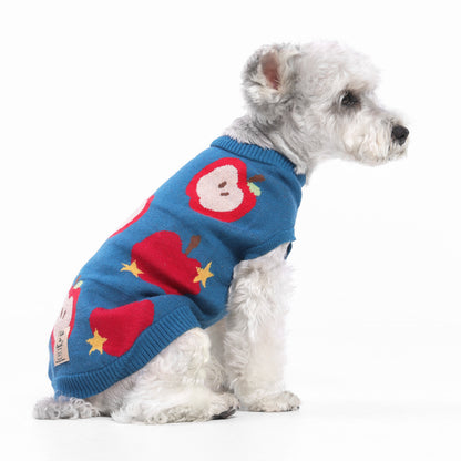 Haustier-Strickweste mit Frucht-Jacquardmuster, dehnbares, ärmelloses Strickoberteil für Katzen und kleine Hunde, Herbst-Winter-Haustierbekleidung