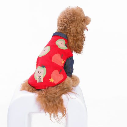 Haustier-Strickweste mit Frucht-Jacquardmuster, dehnbares, ärmelloses Strickoberteil für Katzen und kleine Hunde, Herbst-Winter-Haustierbekleidung