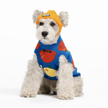 Haustier-Strickweste mit Frucht-Jacquardmuster, dehnbares, ärmelloses Strickoberteil für Katzen und kleine Hunde, Herbst-Winter-Haustierbekleidung