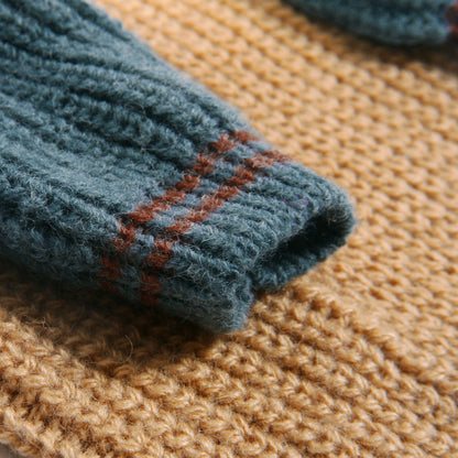 Color‑Block‑Wollmisch‑Haustierpullover, Strickpullover mit doppeltem Revers, warme Kleidung für Herbst und Winter