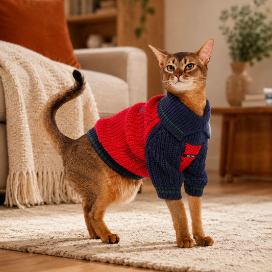 Color‑Block‑Wollmisch‑Haustierpullover, Strickpullover mit doppeltem Revers, warme Kleidung für Herbst und Winter