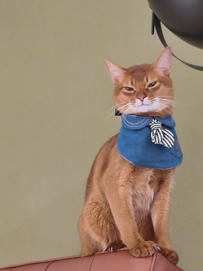 Vintage Jeans Hundekragen mit Krawatte im Hahnentritt-Muster, Old Money Stil Falscher Kragen Lätzchen für Hunde & Katzen