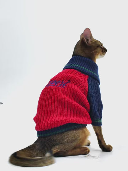 Color‑Block‑Wollmisch‑Haustierpullover, Strickpullover mit doppeltem Revers, warme Kleidung für Herbst und Winter